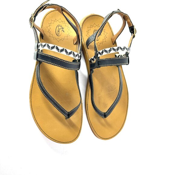 Chaco Women’s 8W Brown Black Leather Woven Strap Adjustable Sandals - Picture 1 of 10